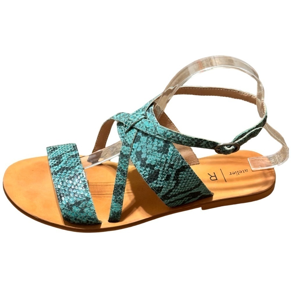 Atelier turquoise and black snakeskin sandals size 9